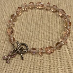 Breast cancer  Beaded Bracelet with Silver Charm
